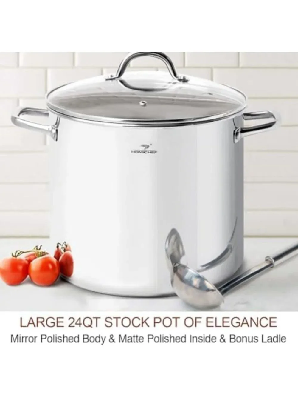 24 Quart Stainless Steel Stock Pot with Lid - Heavy Duty Induction Cookware